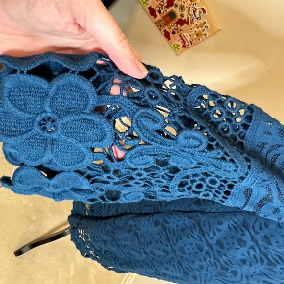 Teal Alfani Macys 3/4 sleeve lace dress L - Picture 2 of 4